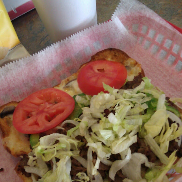 steak grinder on a 6 inch gluten free sub bun, Yum!!