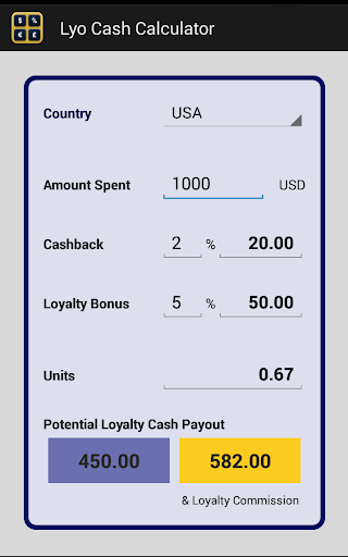 Lyo Cash Calculator