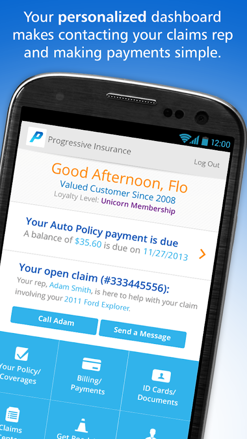 Progressive mobile app insurance management