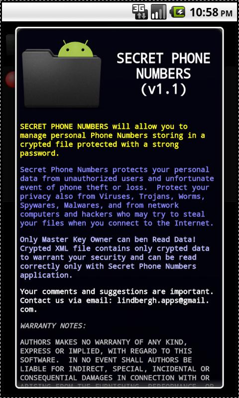 Secret Phone Numbers + Screen 1
