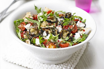 Roast aubergine with goat's cheese & toasted flatbread