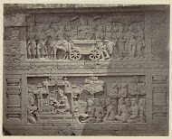 Basreliëf in de muur aan de noordzijde van de Borobudur