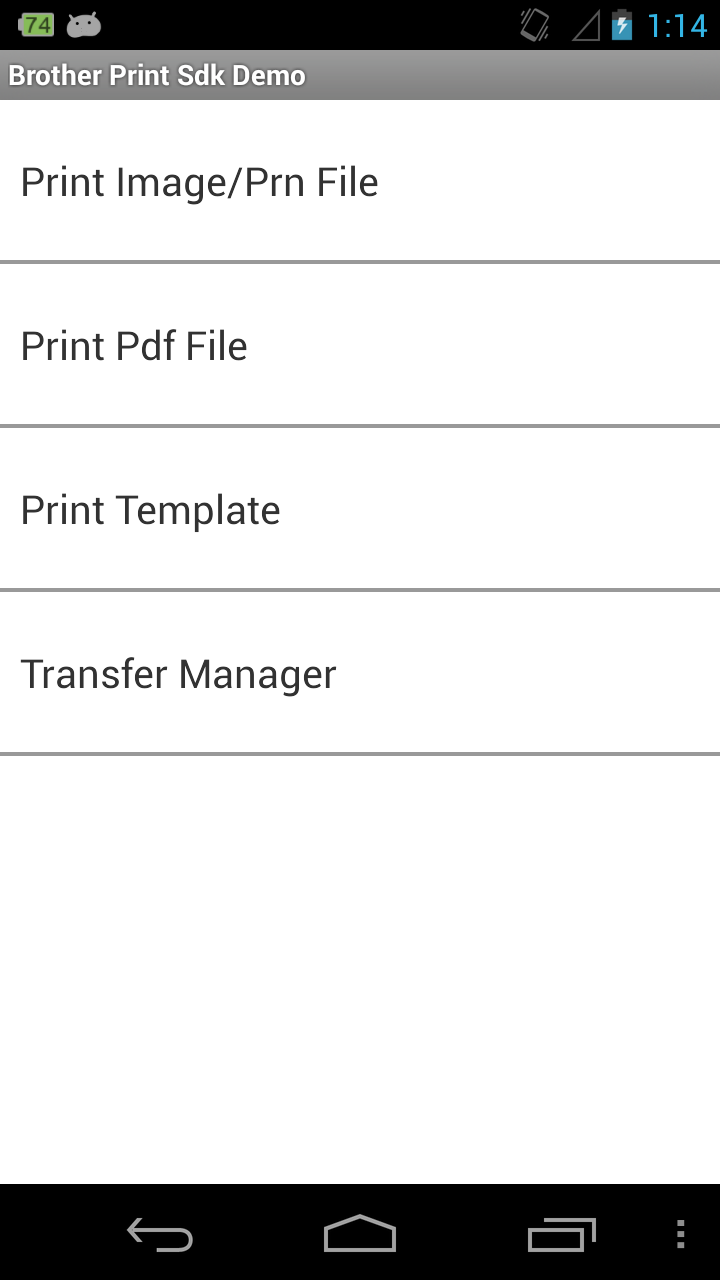 Android application Brother Print SDK Demo screenshort