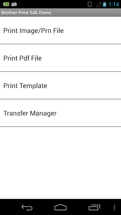 Android application Brother Print SDK Demo screenshort