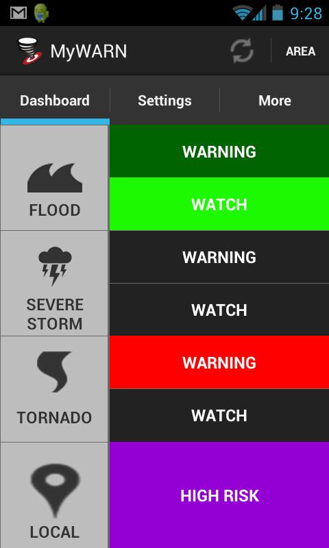Android application MyWARN screenshort