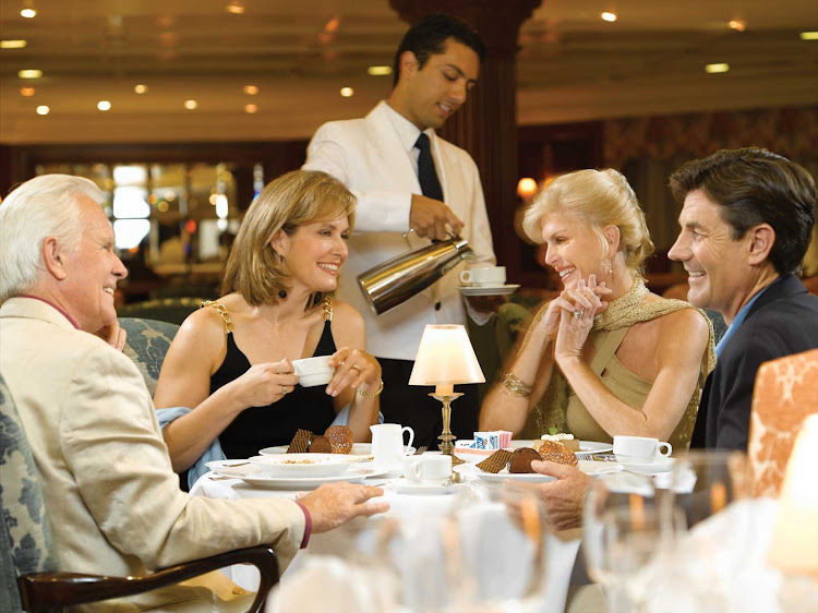 Oceania Regatta's luxurious Grand Dining room is the ideal setting to enjoy the company of new or old friends.