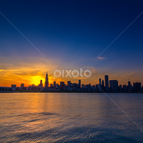 Chicago IL Skyline by MIGUEL CORREA - City,  Street & Park Skylines