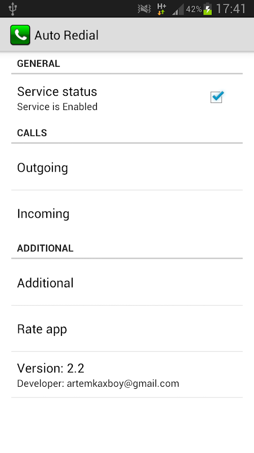 Android application Auto Redial screenshort