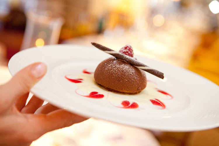 Finish a meal with a decadent chocolate dessert during your Crystal cruise.