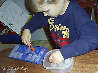 placing ice in a container