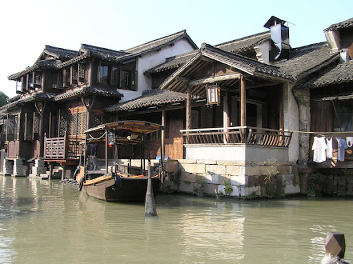 The canals and lovely buildings of Wuzhen, from boat
