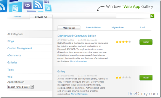 Microsoft Web Application Gallery 
