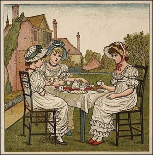 Three Girls having tea in a garden