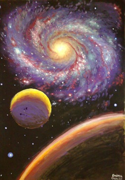 Galaxy painting - Galaxie si planete pictura tempera