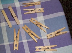 Large Russian Storm Clothes Pegs - one normal clothes peg for size reference