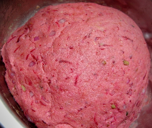 Pretty Pink Vegan Beet Wheat Bread Dough just after kneading