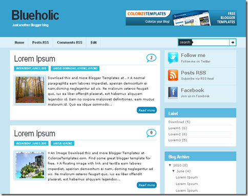 Blueholic Blogger Template