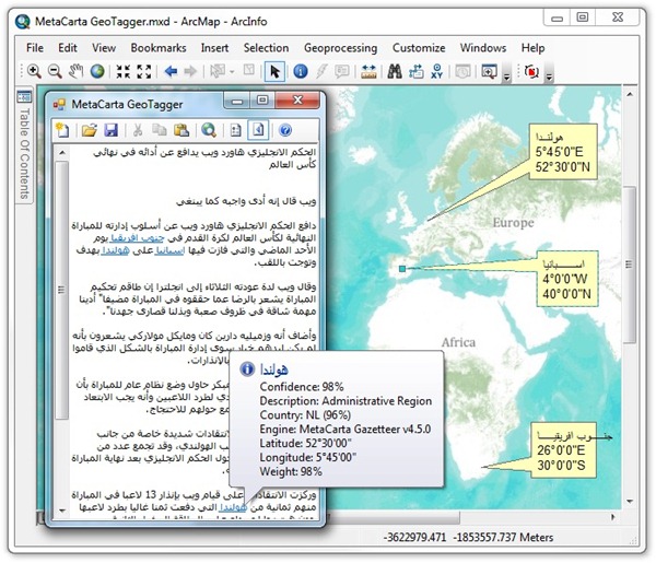 Geotagging text from an Arabic web page