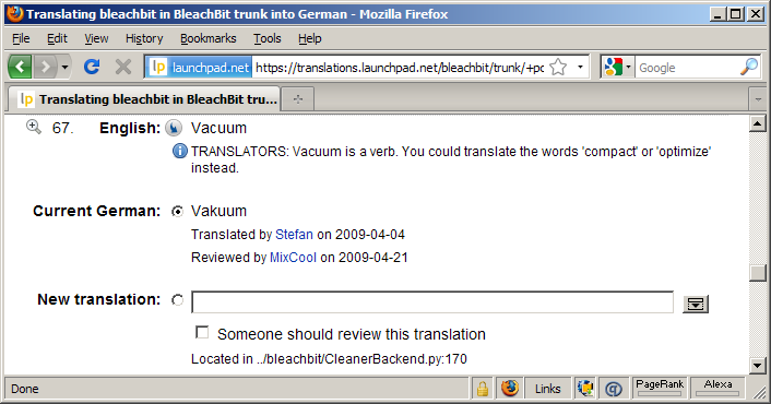 Launchpad showing translation tip for the word 'vacuum'