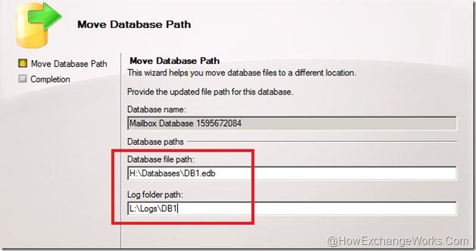 Move database path to required LUNs