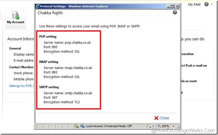 Published POP IMAP Settings
