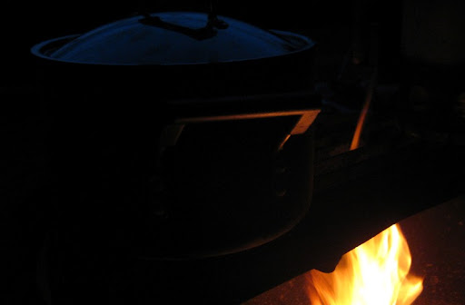 Chili cooking on the campfire