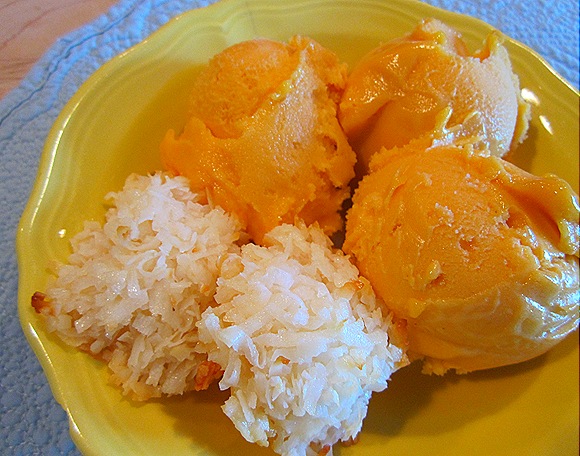 Mango Sorbet with Coconut Macaroons