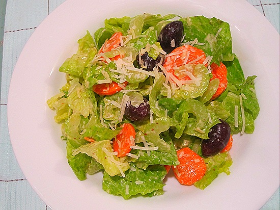Romaine Salad with Carrots, Celery, Kalamatas & Parmesan Vinaigrette