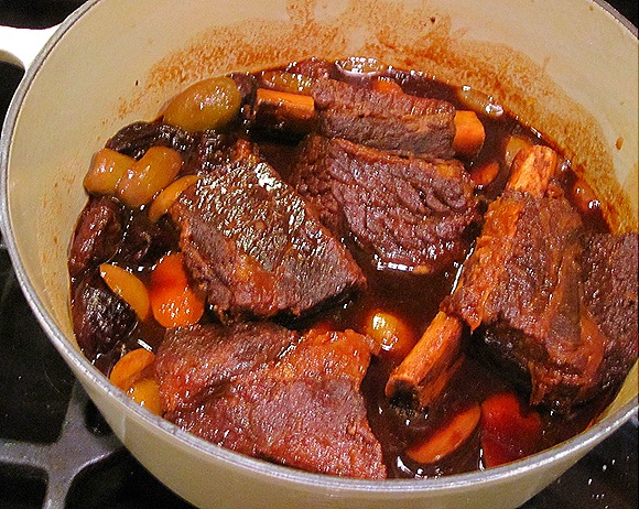 Braised Beef Short Ribs with Brandy, Prunes & Green Olives