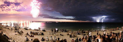 APOD: Comet Between Fireworks and Lightning