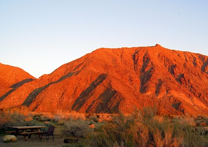 Early morning sun fires the mountains at Anza Borrego State Park