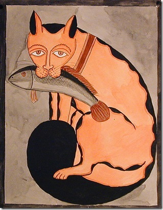 Montu Chitrakar - Kalighat Cat With Fish