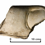 Fragment de dit gros del peu dret. Fet de marbre, pertany a una estàtua divinitzada i entronitzada que pot mesurar uns 3 m d'alçada. Podria ser de la mateixa estàtua de culte del 'divus Augustus' que representen les monedes, o bé d'un dels seus successors també divinitzats. Busquem I-2.jpg