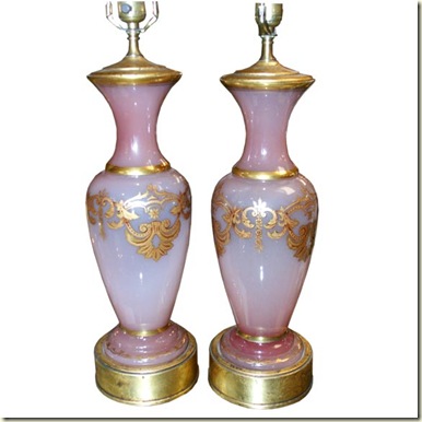 pink opaline set of lamps