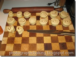 The sticky buns are cut from the master roll