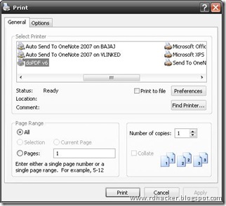 choose DoPDF as virtual Printer and click on Print.