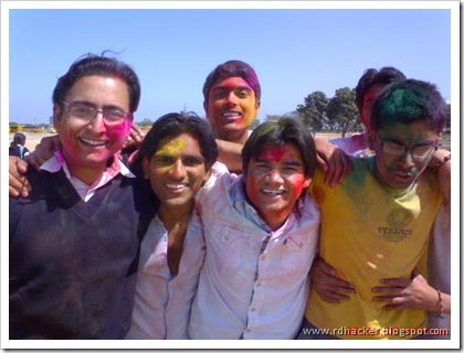 Celebrating Holi with my college Friends - Me in center
