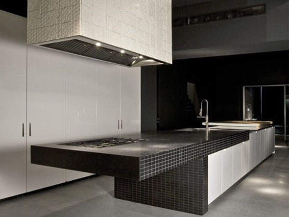 eco friendly dark kitchen layout design