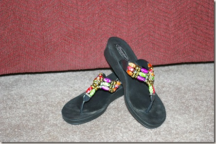brightly colored beaded sandals