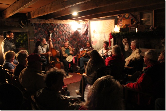 Jam session in log cabin