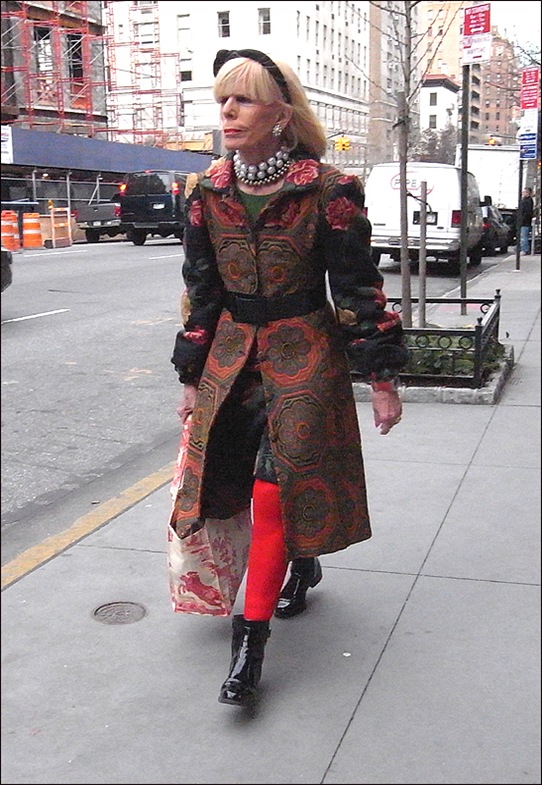 w colorful coat red tights