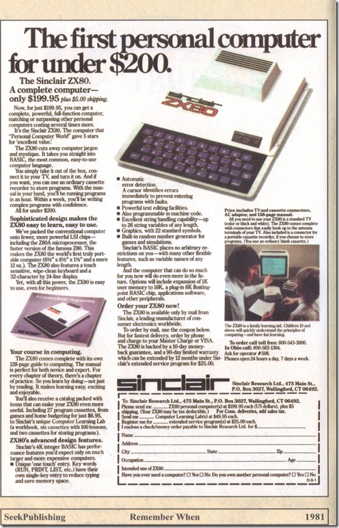 1981 Sinclair ZX80 Print Ad. 1981 Sinclair ZX80 Print Ad.