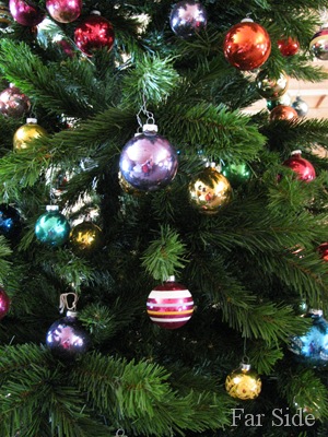 old ornaments on the tall tree