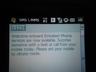 Using my cell phone while travelling 30,000 feet up in the air with Emirates 