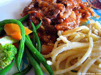 My hefty plate: Mixed Vegetables, Carbonara, and Italian Pot Roast