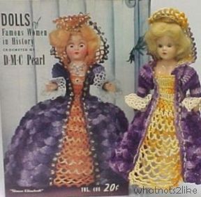 Dress-me doll crochet pattern Queen Elizabeth Famous Women in History DMC Pearl 1950s