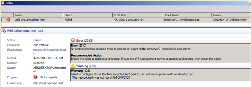 Unsolvable Hyper-V / SCVMM issue : Error 2912 coupled with a VMRC error.