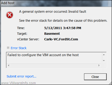 Unable To Add ESXI Host To VirtualCenter | VCloudInfo