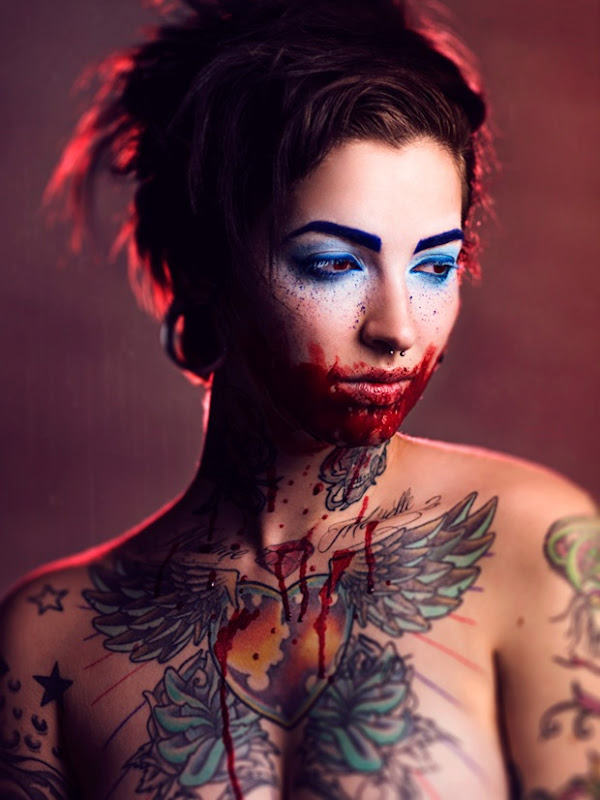Fashion photography with Tattoos and color shades in Body