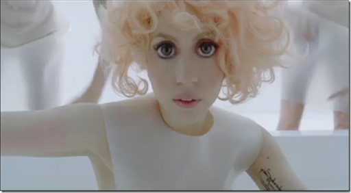 In Lady Gaga's “Bad Romance” music video, there's a scene that shows her in 